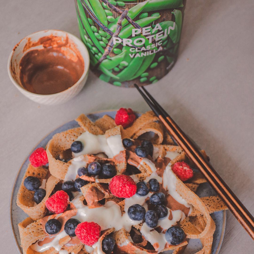 Nutristrength protein crepes fettucine style made with vanilla pea protein