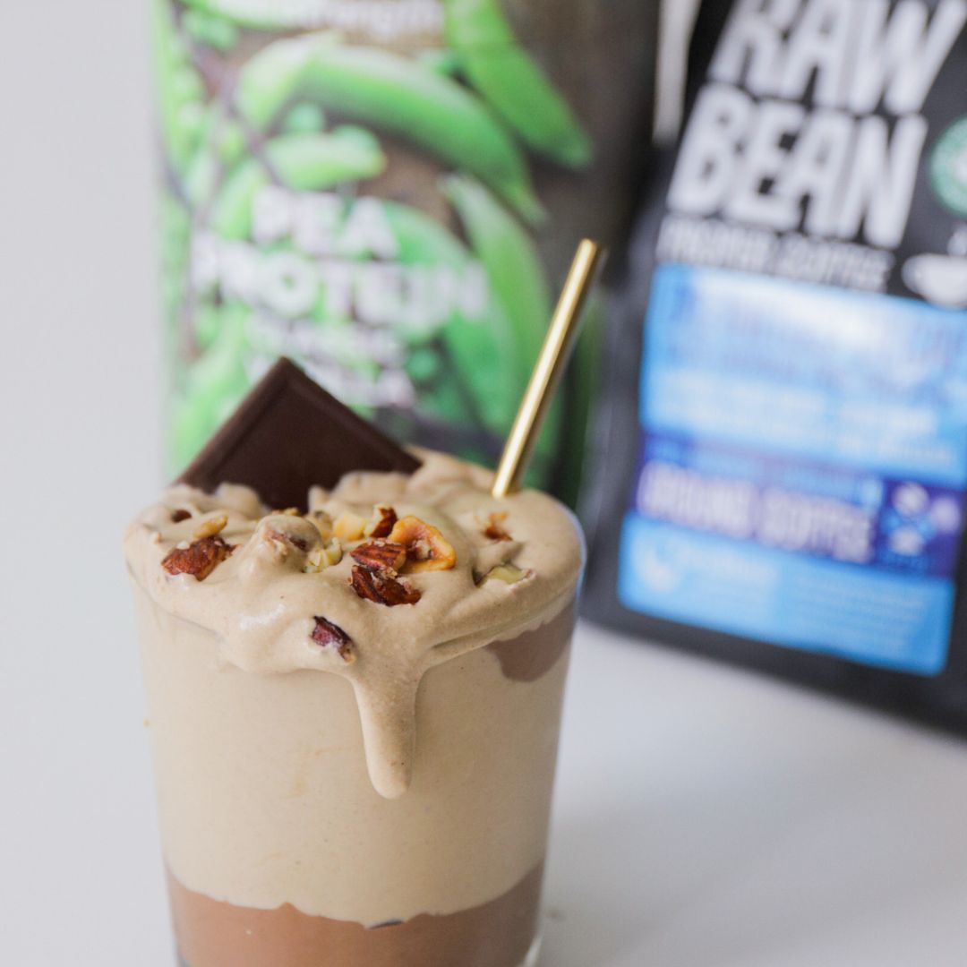 Espresso Chocolate Mousse made with Nutristrength pea protein and Raw Bean Coffee