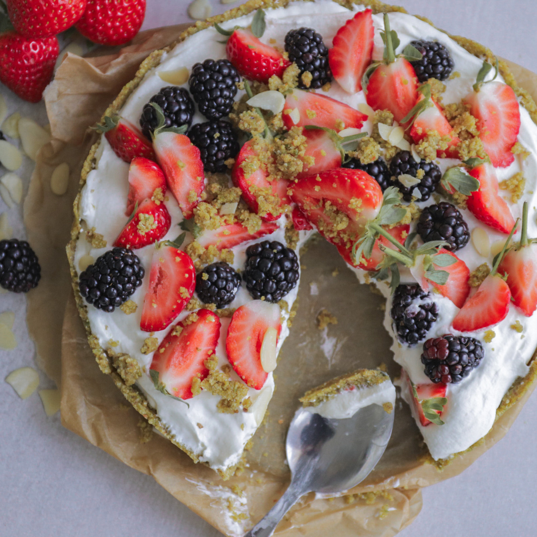 No bake berry protein pie made with Nutristrength Vanilla Whey Protein Isolate