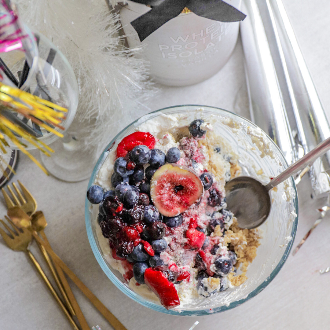 Blueberry & Fig Cheesecake Trifle made with Vanilla Whey Protein Isolate