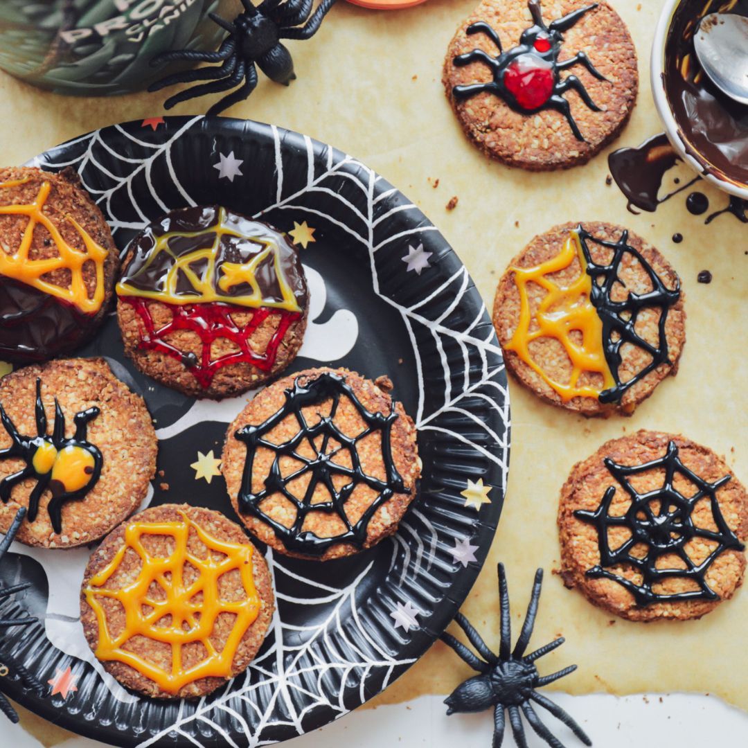 Protein cookies - Halloween cobweb style biscuits