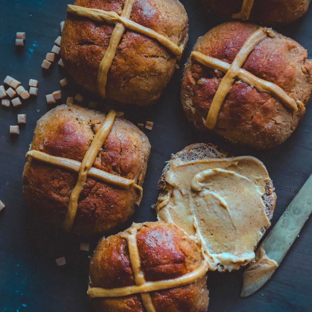High Protein Salted Caramel Hot Cross Buns Made With Nutristrength Vegan Pea Protein Powder