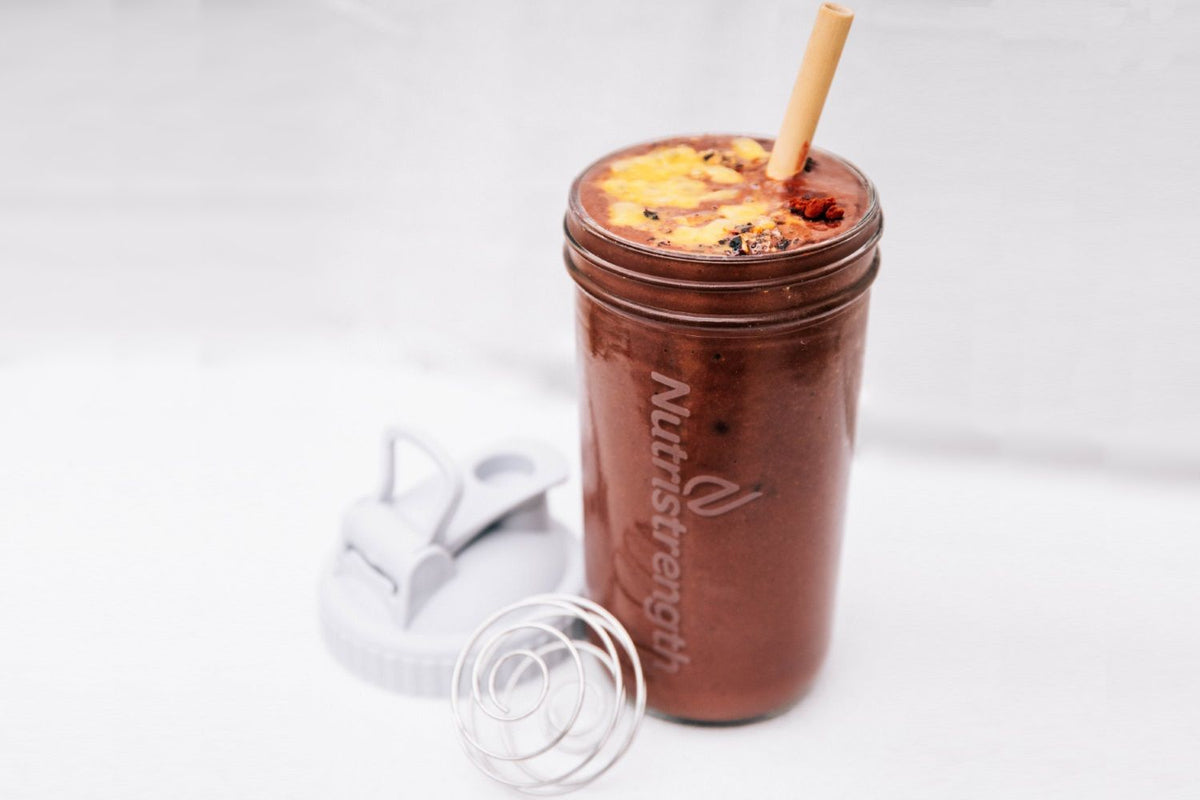 Large glass shaker chocolate smoothie