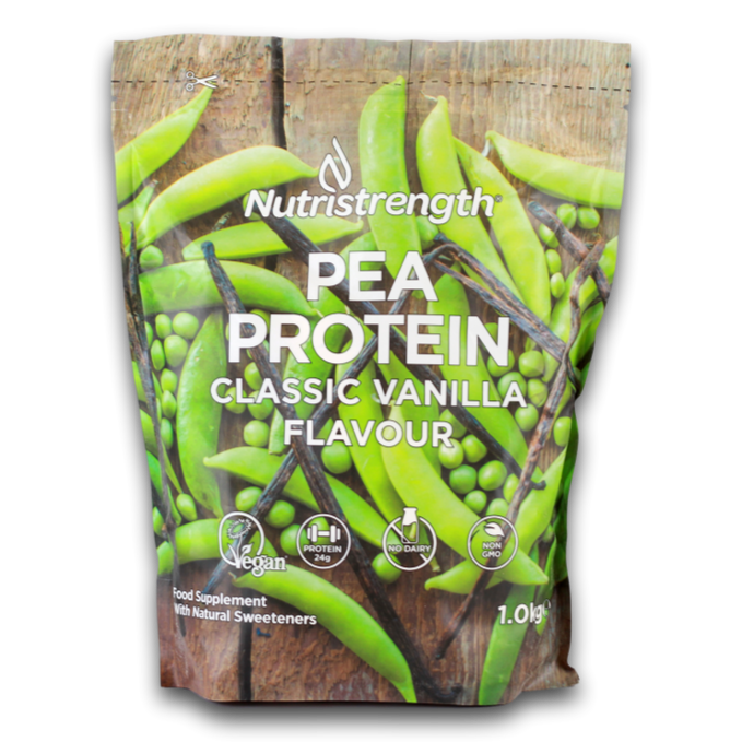 Nutristrength vegan vanilla pea protein powder 1kg recyclable pouch