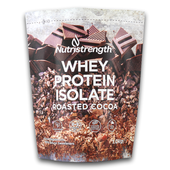 nutristrength whey protein isolate roasted cocoa 1kg pouch